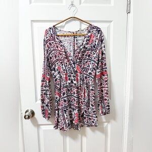 Roxy boho beach pink purple mosaic v neck floral romper playsuit lace small